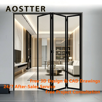 Porte pliante extérieure AOSTTER en aluminium noir, double vitrage, à rupture de pont thermique, grande porte panoramique en verre pour patio