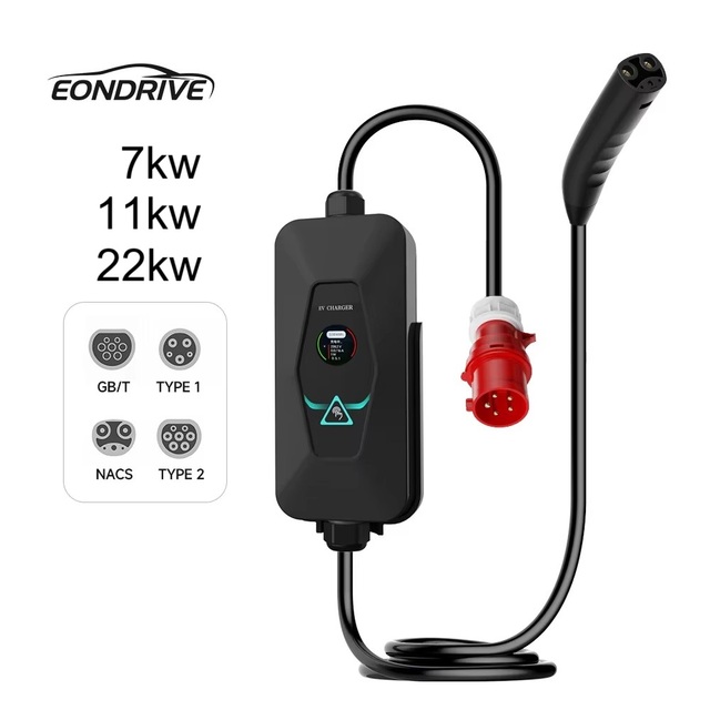 EONDRIVE New Portable EV Charger 16A 32A 3.5KW 7KW 11KW 22KW Type2 Plug Electric Vehicle Car Charger