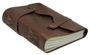 Customised <b>A5</b> Genuine Leather Notebook & Daily <b>Notepad</b> 120 Unlined Rustic Paper Pages with Touch Button Closure for Gifts - Product Image 2