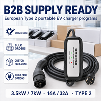 Cargador Portátil para Vehículos Eléctricos Tipo 2 de 3.5kW 7kW, 16A 32A, Monofásico, Corriente Ajustable, Temporizador LCD, IP67, para Hogar y Viajes, Venta al Por Mayor OEM
