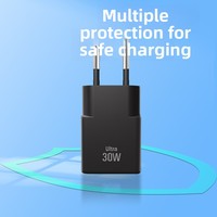Chargeur GaN ultra-fin PD 30W, taille compacte, adaptateur de charge rapide USB-C, compatible QC 3.0, ignifuge, tension universelle 100-240V