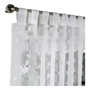 Rideaux Translucides Longs Vianney avec Pompons, Ensemble de 2 Pièces en Chiffon Longueur Totale - Product Image 4