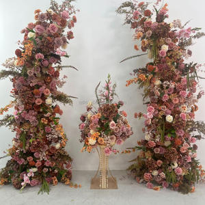 โรงงานขายส่ง ดอกไม้ประดิษฐ์เสมือนจริง รูปทรงเสา สีแดงเบอร์กันดี กุหลาบสีเขียว ไฮเดรนเยีย สำหรับตกแต่งทางเดินงานแต่งงาน งานอีเว้นท์ และงานปาร์ตี้ - Product Image 6