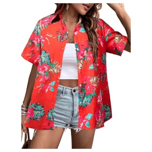 Blusa Hawaiana de Punto con Botones de Coco, Estilo Retro Vintage, Suave y Fresca para Verano, Estampado Floral, Cuello en V, Manga Corta, Logotipo Frontal - Product Image 2