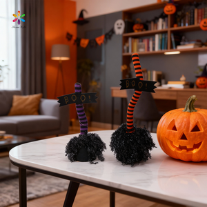 Susangifts Factory Halloween Purple <b>Orange</b> and Black Stripes Magic Broomstick With Small Lights Indoor Home Party Decoration - Product Image 6