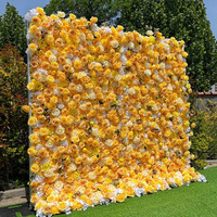 Mur de fleurs artificielles NINI moderne 8ftx8ft, panneau 5D en soie artificielle, roses jaunes et tournesols pour décoration de mariage