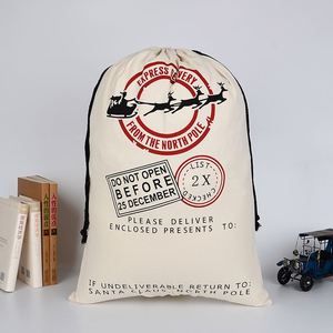 Sac cadeau de Noël en coton avec cordon de serrage, imprimé Père Noël et rennes, réutilisable, pour fêtes de fin d'année, pour enfants et adultes - Product Image 3