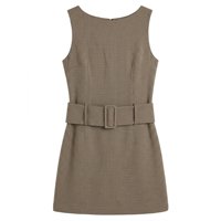 Robe Courte Sans Manches à Carreaux Pied-de-Poule Personnalisée pour Femme, Col Rond Ceinturé, Robe de Travail, Vente en Gros OEM ODM