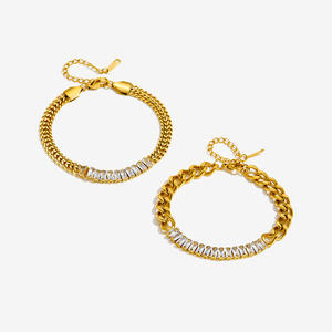 Pulsera de Cadena con Parches de Acero Inoxidable Estilo Punk, Bañada en Oro con Circonitas, para Mujer - Product Image 2