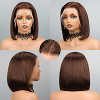 Nouvelle perruque brésilienne non Remy en cheveux vierges, longue et droite, avec dentelle frontale transparente, mélange de cheveux humains, densité 180 %, cheveux de bébé, petite taille de bonnet