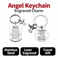 Porte-clés ange en acier inoxydable, pendentif gravé au laser, breloque gardienne, décoration de sac, cadeau pour femmes et hommes
