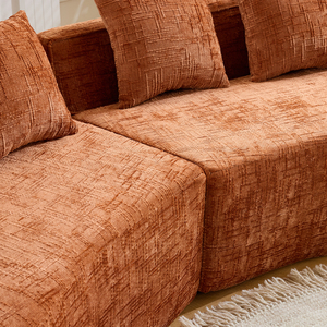Premium Modern Eco-Friendly Three Seat Modular Chaise <b>Sofa</b> Semicircular Shape Padded Arms Wood <b>Legs</b> Loose Back Vacuum Compressed - Product Image 6