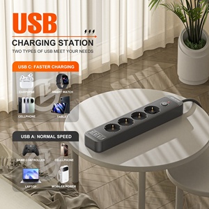 Thiết kế mới màu đen Châu Âu <span class=keywords><strong>Power</strong></span> Strip 4 AC 3 USB 2 loại C EU Ổ cắm ổ cắm bảng vá mở rộng ổ cắm - Product Image 3