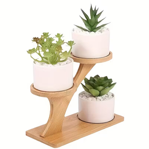 Plantes personnalisées de grande taille avec support en bois, plantes écologiques modernes, support en bois avec support à tasses à bascule en bois à 3 niveaux - Product Image 3