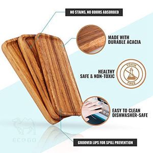 Plateau de service en acacia Assiettes à fromage Assiettes à dîner rectangulaires Lot de 3 pour la salle à manger - Product Image 2