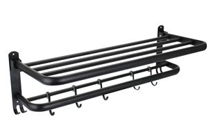 Porta asciugamani da bagno di lusso a parete suso304 in acciaio inox <span class=keywords><strong>portasciugamani</strong></span> <span class=keywords><strong>doppio</strong></span> in piedi pieghevole lucido opaco nero ripiano - Product Image 3