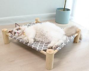 Recién llegado, sofá para mascotas de verano, hamaca de madera con patrón sólido, cama para perros/cama para gatos para acampar y aventuras al aire libre - Product Image 2