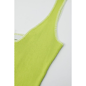 ชุดเดรสทรงเอไลน์สีเขียวมะนาวแต่งขอบสีขาวสำหรับฤดูร้อน - Product Image 6