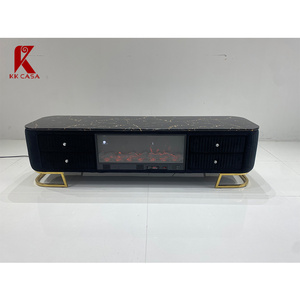 Cheminée électrique moderne avec support TV en marbre et pieds en acier inoxydable, foyer LED intégré - Product Image 2