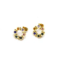 Boucles d'oreilles clous tendance en acier inoxydable plaqué or 18 carats, creuses, incrustées de strass couleur arc-en-ciel