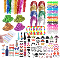 Ensemble d'accessoires amusants pour fête hawaïenne Luau d'été à la plage : lunettes, chapeau, perruque, guirlande à franges, colliers de fleurs, couronne florale, accessoires de photomaton