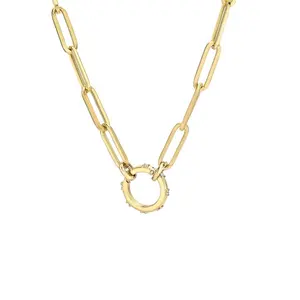 Gemnel solid 925 silver 18k gold paperclip chain charm enhancer enhancer collana con ciondolo aperto cz