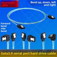 Kabel Data SATA 3.0 8-Pin High-Speed Transparan Biru Tembaga Murni untuk Hard Drive Sudut Kanan 6 Gbps