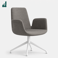 Chaise de bureau ergonomique pivotante aspect lin gris avec siège large et accoudoirs bas, base en acier pour mobilier de réception et de hall d'entreprise