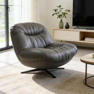 Fauteuil pivotant rembourré minimaliste nordique, fauteuil design, siège lounge rond en <span class=keywords><strong>cuir</strong></span> créatif, meubles d'appartement, club - Product Image 3