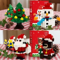 Ensemble de 4 micro-blocs de construction de Noël, arbre, bonhomme de neige, Père Noël, ours, modèle en briques, décoration de Noël DIY, cadeau, 158 pièces