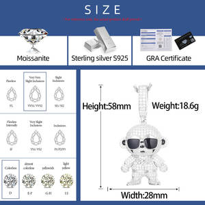 Pendentif singe en moissanite micro-pavée, haute qualité, plaqué or blanc S925, émail, bijoux glacés, collier de dessin animé - Product Image 6
