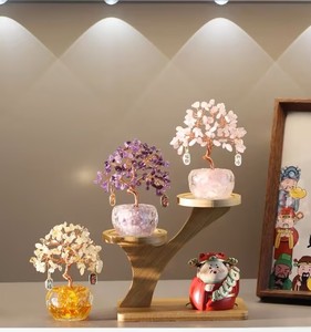 Màu hồng tự nhiên Thạch Anh Tím Vàng Pha Lê cây thần sự giàu có văn phòng trạm Máy tính để bàn phong thủy đồ trang trí lối vào cây may mắn - Product Image 2