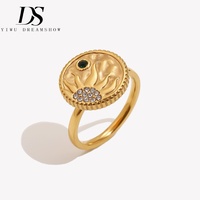 Anillo Dreamshow Sun Design con Circonita Cúbica Verde, Chapado en Oro, Acero Inoxidable, Ajustable, Joyería de Moda para Mujer