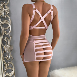 Nouvel ensemble de lingerie sexy une pièce à fines bretelles, couleur unie, tendance, dos nu, style bandage - Product Image 5