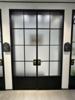 Portes coulissantes en aluminium et verre GELLJA, style français minimaliste antique, avec moustiquaire en fibre de verre et design graphique - Porte extérieure