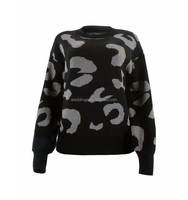 Sweater rajut pola sapi, Sweater Jacquard bahu jatuh leher bulat musim gugur musim dingin