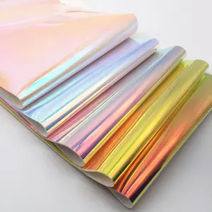 For Shoes Bag Bow Crafting Smooth Jelly Color Holographic Iridescent Fabric Mirrored Faux Leather Sheets Vinyl Fabric