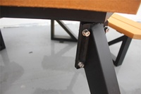 Ensemble table et banc de jardin hexagonal en bois recyclé et fer, table de pique-nique