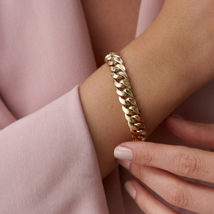 Bracelet chaîne cubaine Miami en or véritable 14 carats, 11 mm, style classique, bijoux en alliage pour femmes, bijoux de mode - Product Image 1