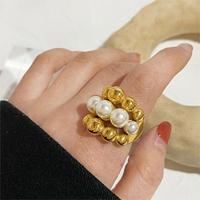 Bague exagérée en acier titane perle multicouche perle joyas de acero inoxidable al por mayor vintage incrustation perle