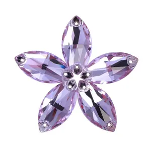 Qiyi 공장 최고 품질 5A 유리 크리스탈 AB Navette 바느질 돌 플랫 백 꽃다발을위한 모조 다이아몬드에 다채로운 바느질 단추