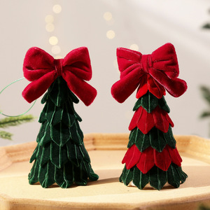 LINGKAI Velvet Christmas <b>Tree</b> <b>Ornaments</b> With Big Bow Soft Fabric Mini <b>Tree</b> Hanging Pendants Xmas <b>Tree</b> Holiday Party Decor - Product Image 5