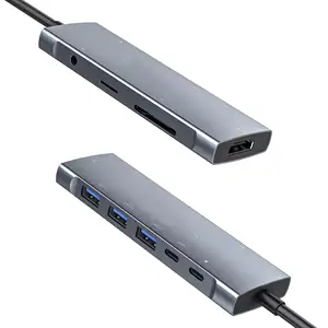 Multi port USB C Hub Docking station Aluminium 9 In 1 Typ-C Hub Grau Konverter Kartenleser USB c bis 4k HDMI mit Audio