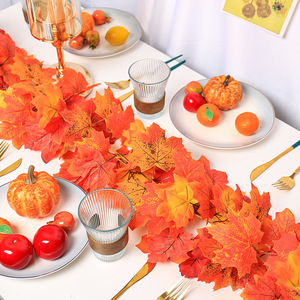 Fogli di acero artificiale spiedini per foglie di acero decorativi miste falsi realistica foglia d'autunno per la festa di Halloween - Product Image 2