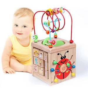 Jouets d'éducation précoce pour enfants en bois Beetle Quatre côtés Perles rondes Boîte au trésor Activité <span class=keywords><strong>Cube</strong></span> Perle Labyrinthe Abacus Comptage - Product Image 6