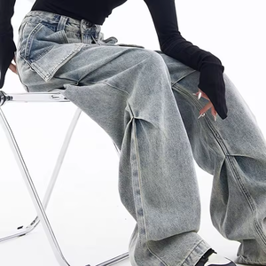 High Street Style Heavy Zipper Femmes Multi-poches Cargo Jeans Baggy Stack Jeans Denim Femmes Cargo Mujer Pantalones - Product Image 4