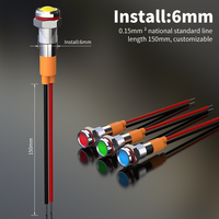 LANBOO Voyant lumineux LED miniature en métal 6 mm 9-24V/220V IP55 étanche pré-câblé filetage M6 écologique