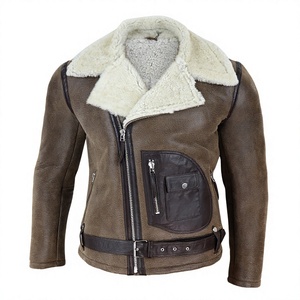 Chaqueta de Motociclista para Hombre, Diseño Personalizado, Cuero de Gamuza Marrón, Cuello de Piel Sintética, Cierre de Cremallera, Resistente al Viento, Abrigo de Invierno para Motociclista - Product Image 3