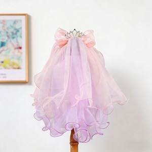 Vêtements pour chien, jupe tutu, robe en tulle blanc pêche avec voile couronne rose et violet pour un style princesse, à porter au printemps et en été - Product Image 4