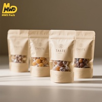 Miaowadi étanchéité mat biodégradable fermeture éclair thé debout nourriture sèche fruits noix bonbons emballage pochettes sac en papier Kraft avec fenêtre